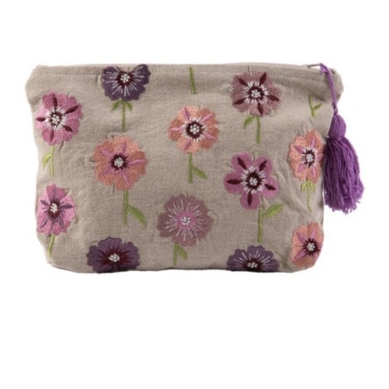 POCHETTE BRODEE | Trousse  en coton 27x17 cm