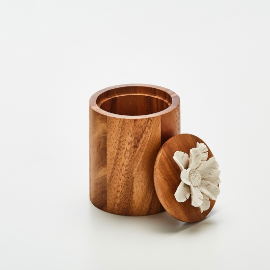 TIBU S | Boîte décorative en bois d'acacia ornée d'une fleur en  céramique