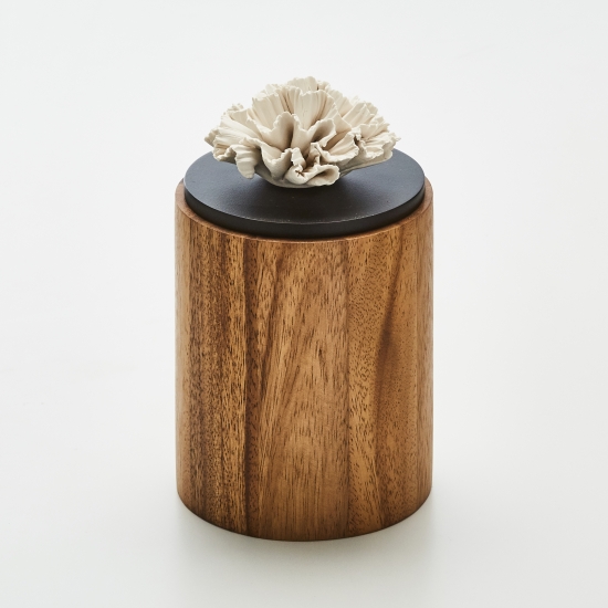 CYLA M | Boîte décorative en bois ornée d'une fleur en porcelaine