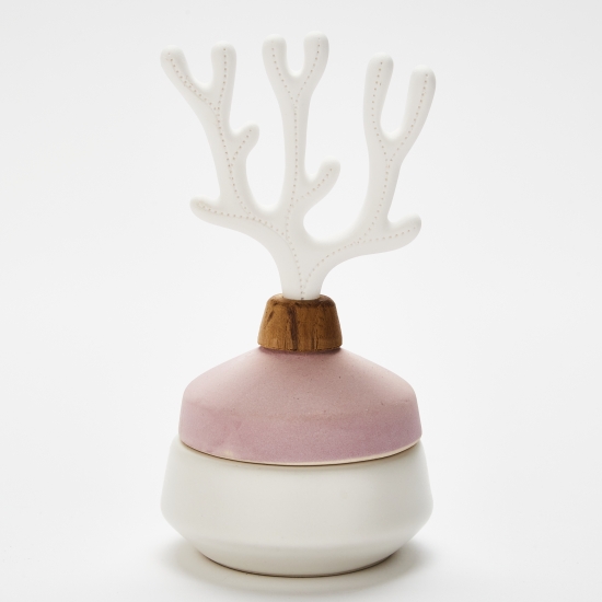 CORAL PINK & WHITE | Porcelain and acacia wood fragrance diffuser vase