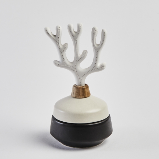 CORAL BLACK & WHITE | Porcelain and acacia wood fragrance diffuser vase