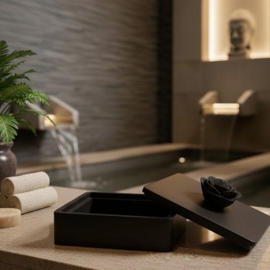 BLACK ROSE  | Black lacquered wooden box with porcelain flower