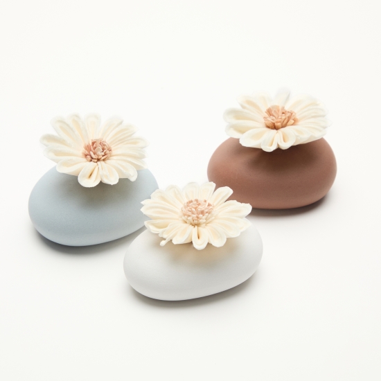 Lot de 3 Vases Diffuseurs de Parfum | Galets en Céramique avec Fleurs en Sola
