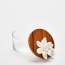 LOTUS S | Transparent glass and wood box decorated with a porcelain flower