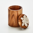 TIBU L  | Decorative acacia wood box decorated with a ceramic flower