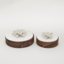 OKO XL | Decorative acacia wood box decorated with a ceramic flower