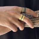 LARGE ADJUSTABLE RING | Hammered Oxidized Brass & Zirconium Inlays