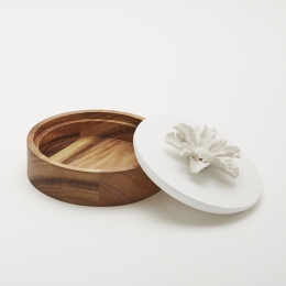 OKO | Decorative acacia wood box decorated with a ceramic flower