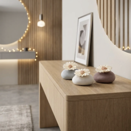 Lot de 3 Vases Diffuseurs de Parfum | Galets en Céramique avec Fleurs en Sola